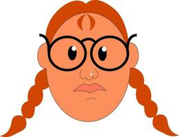 Little girl in glasses, vector or color illustration.