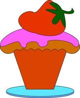 Little strawberry cake, vector or color illustration.