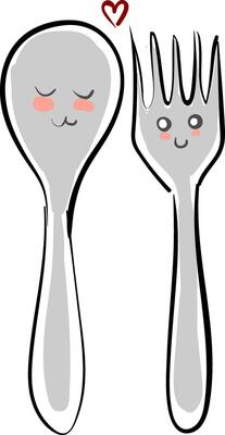 Love 2 spoon and fork, vector or color illustration.