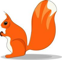 Clipart of a squirrel holding a nut set on isolated white background viewed from the side, vector or color illustration.