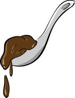 Sketch of a ceramic soup spoon containing the dripping chocolate, vector or color illustration.