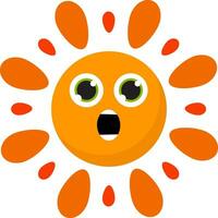 Clipart of the astonished hot burning sun, vector or color illustration.