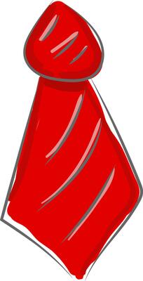 A red necktie designed with contrast paneled stripes detailing, vector or color illustration.