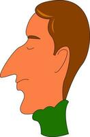 Clipart of a man in a green turtleneck shirt set on isolated white background viewed from the side, vector or color illustration.