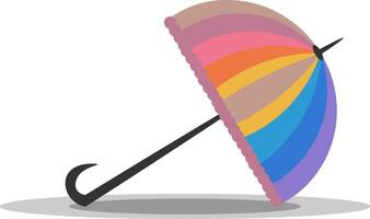 Clipart of an appealing folded colorful rainbow umbrella tilted to the foreground, vector or color illustration.