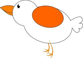 Drawing of a cartoon white-bird set on isolated white background viewed from the side, vector or color illustration.