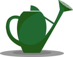 A green-colored watering pot with a long spout and a detachable perforated cap for watering plants in the garden or other environment such that they always remain green and fresh, vector or color illustration.