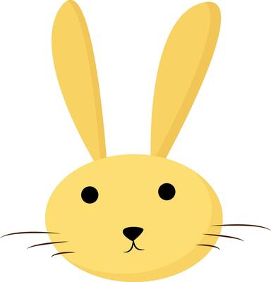 Painting of the face of a yellow cartoon rabbit, vector or color illustration.