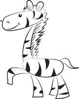 Drawing of a zebra animal in black and white, vector or color illustration.