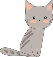 Portrait of a cute grey cat sitting against white background viewed from the side vector or color illustration