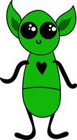 Cartoon of a cute little green-colored alien vector or color illustration