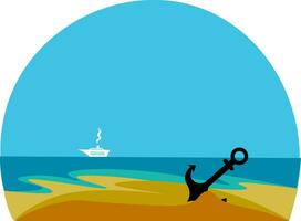 A beautiful landscape with an anchor and a sailing ship vector or color illustration