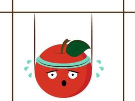 un linda rojo manzana haciendo rutina de ejercicio en el gimnasio vector o color ilustración