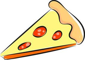 A triangular slice of pepperoni and mushroom pizza vector or color illustration