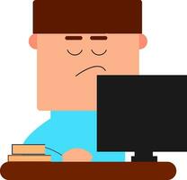 Clipart of an officer at work before laptop vector or color illustration