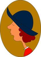 Portrait of a girl in a blue summer hat over brown background viewed from the side vector or color illustration