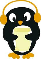 Cute little penguin listening to music vector or color illustration