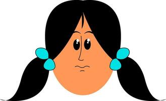 Cartoon face of a girl in two side ponytails hairstyle vector or color illustration