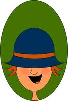 Portrait of a happy boy in a blue hat over green background vector or color illustration