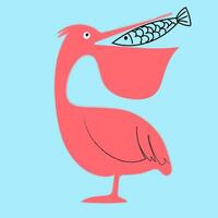 Portrait of a pink spoonbill bird turning its head behind to trap a fish vector or color illustration