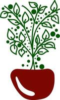 Portrait of a red bowl potted with a small plant vector or color illustration