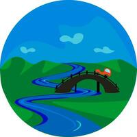 Portrait of a bridge over a river vector or color illustration