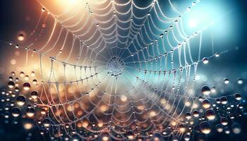 ai generado estético araña web con lluvia agua gotas fondo, bandera, modelo foto