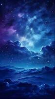 Light blue gradient mystical sky with clouds and stars phone background wallpaper, ai generated photo