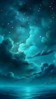 Cerulean blue gradient mystical sky with clouds and stars phone background wallpaper, ai generated photo