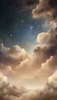 Taupe dark brown gray colored gradient mystical sky with clouds and stars phone background wallpaper, ai generated photo