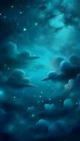 Cerulean blue gradient mystical sky with clouds and stars phone background wallpaper, ai generated photo