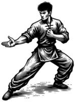 Wing Chun Kung Fu Linocut vector