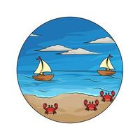 cangrejo con barco en playa ilustración vector