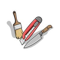 knife, cutter with brush painting illustration vector