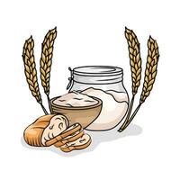 wheat powder, bread with wheat illustration vector