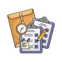 task, clock time, pencil with envelope illustration vector