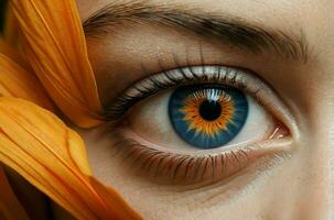 Ai generative  Artistic closeup shot of beautiful female human eye, background photo