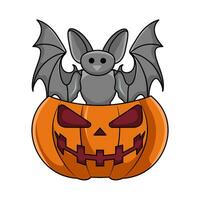 bat in pumpkin illustration vector