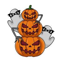 pumpkin with ghost illustration vector