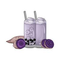 taro drink with taro  purple sweet potato illustration vector