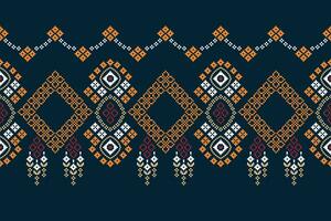 Ethnic geometric fabric pattern Cross Stitch.Ikat embroidery Ethnic oriental Pixel pattern blue background. Abstract,vector,illustration. Texture,clothing,frame,decoration,motifs,silk wallpaper. vector