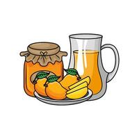 mango fruit in plate, juice mango with jam mango illustration vector