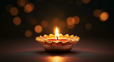 beautiful diwali diya with simple dark bokeh background AI Generative photo