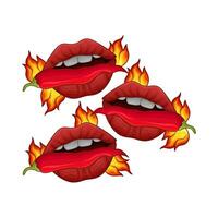 hot chili, mouth with hot fire illustration vector