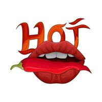 caliente chile, boca con caliente fuego ilustración vector
