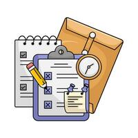 file, envelope, pencil with time illustration vector