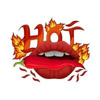 hot chili, mouth with hot fire illustration vector