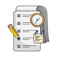 task list, clock time with pencil illustration vector