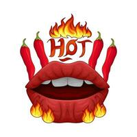 hot chili, mouth with hot fire illustration vector