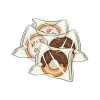 donut in plastic packaging illustration vector